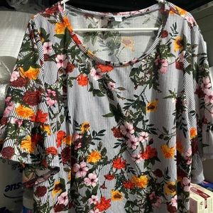 Short sleeve strip and floral print shirt